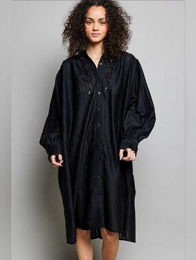 NEW!! Black Embroidered Button-Front Shirt Dress, NWT